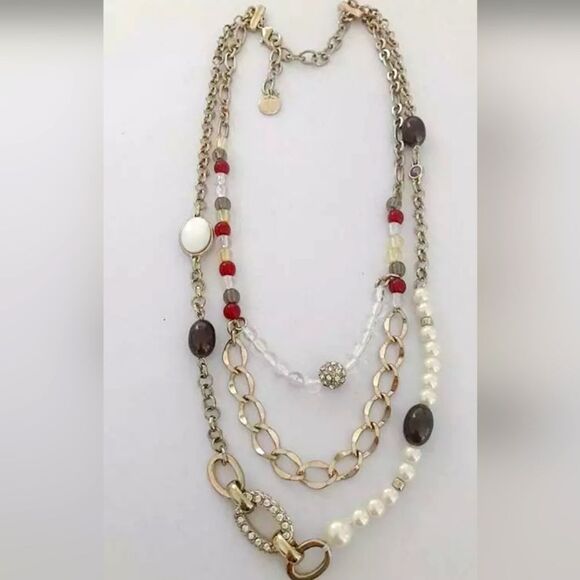 TALBOTS  GOLD TONE CUT CRYSTAL,RESIN,FAUX PEARL 16"-19" NECKLACE NWOT - Picture 1 of 2
